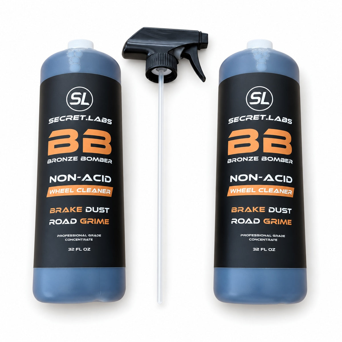 Bronze Bomber Non-Acid Wheel Cleaner 32 oz, 2 bottles with sprayer