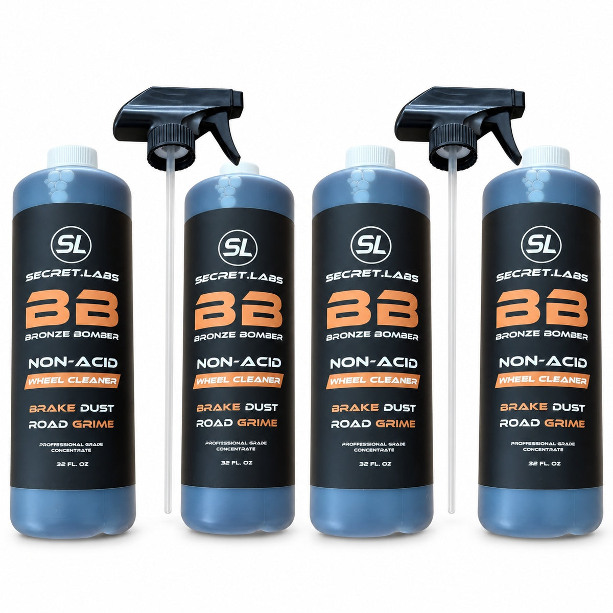 Bronze Bomber Non-Acid Wheel Cleaner 32 oz, 4 bottles with 2 sprayers